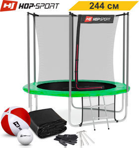 Батуты детские и для взрослых Hop-Sport 244 см. Зеленый с внутренней сеткой - 3 ножки, Германия 8ft фото