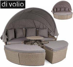 Круглая садовая мебель остров MILANO Бежево-серый. Кровать. Столик. С крышей 1370952027 фото
